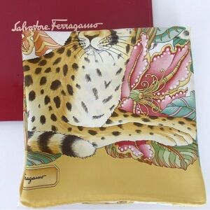 Salvatore Ferragamo Gold and Pink Silk Scarf